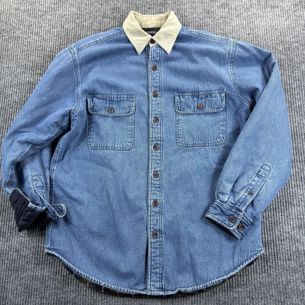 Roundtree & Yorke Jacket Mens Small Blue Denim Fleece Lined Shirt Jacket Outdoor